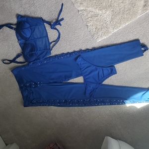 Royal Blue Mesh 2-Piece Nightclub Attire
